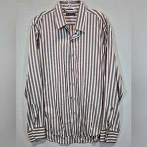 7 Diamonds Men’s XL Button Up Shirt Geometric Stripe Brown White Long Sleeve